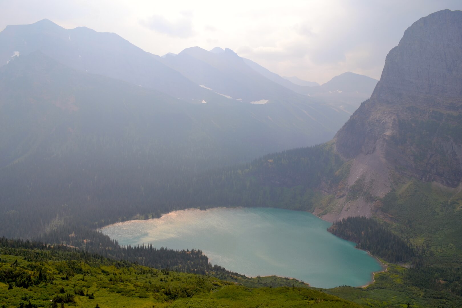 A mountain lake from above