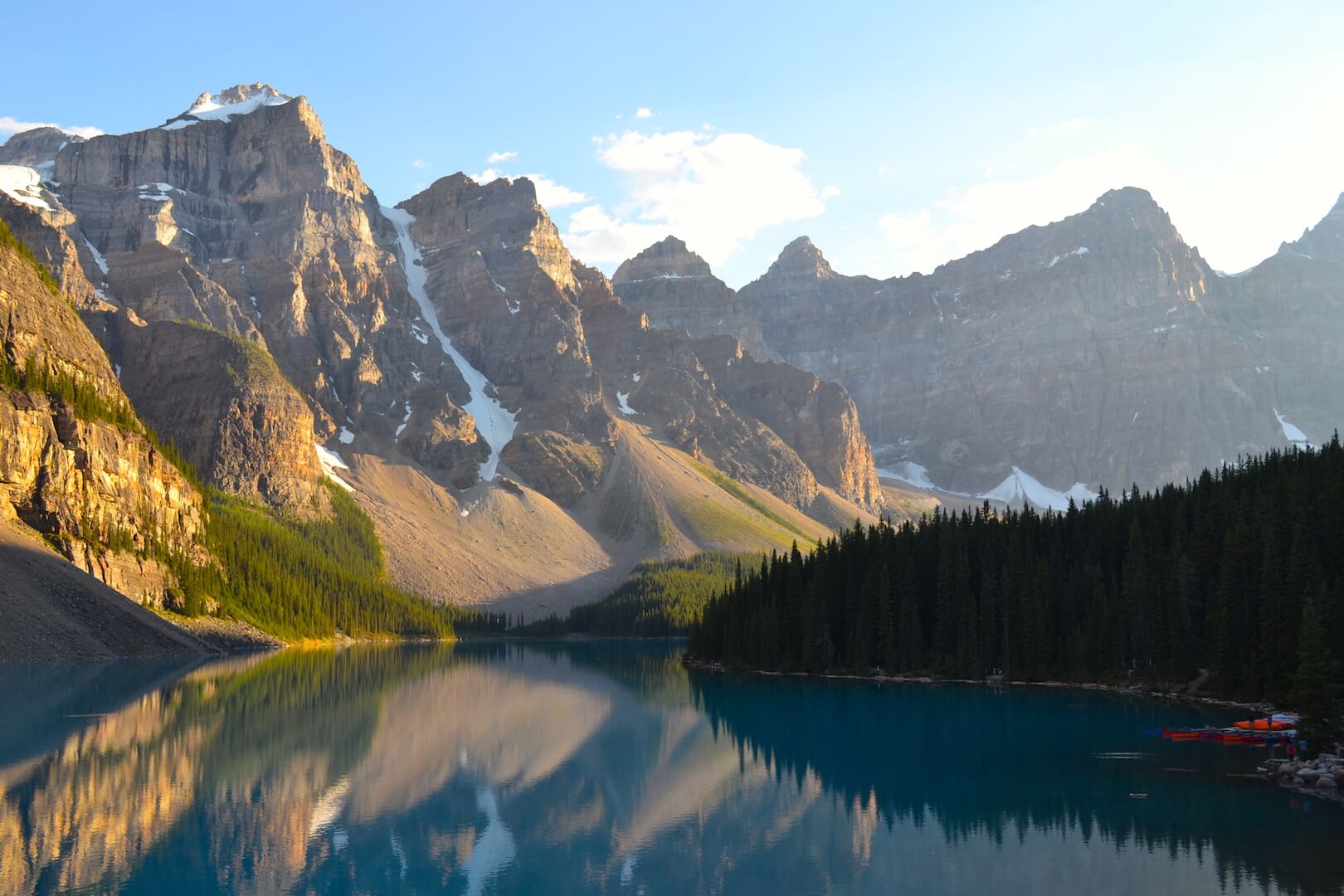 Moutains above Lake Moraine at sunset